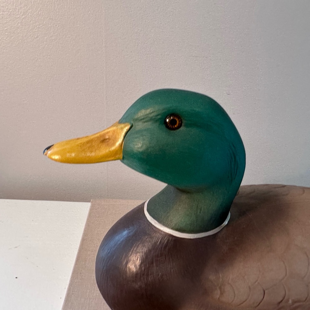Handcrafted Ceramic Mallard Duck Sculpture - Green and Brown - Picture 2 of 13